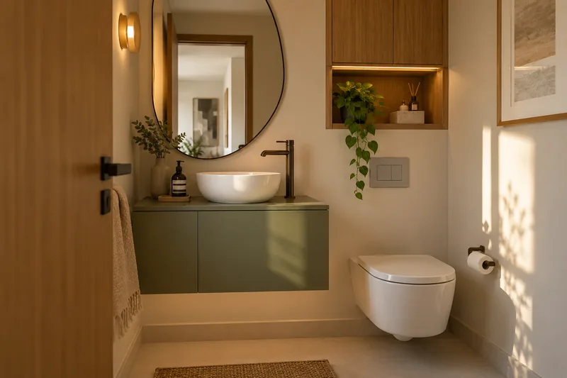 Lavabo com gabinete suspenso.