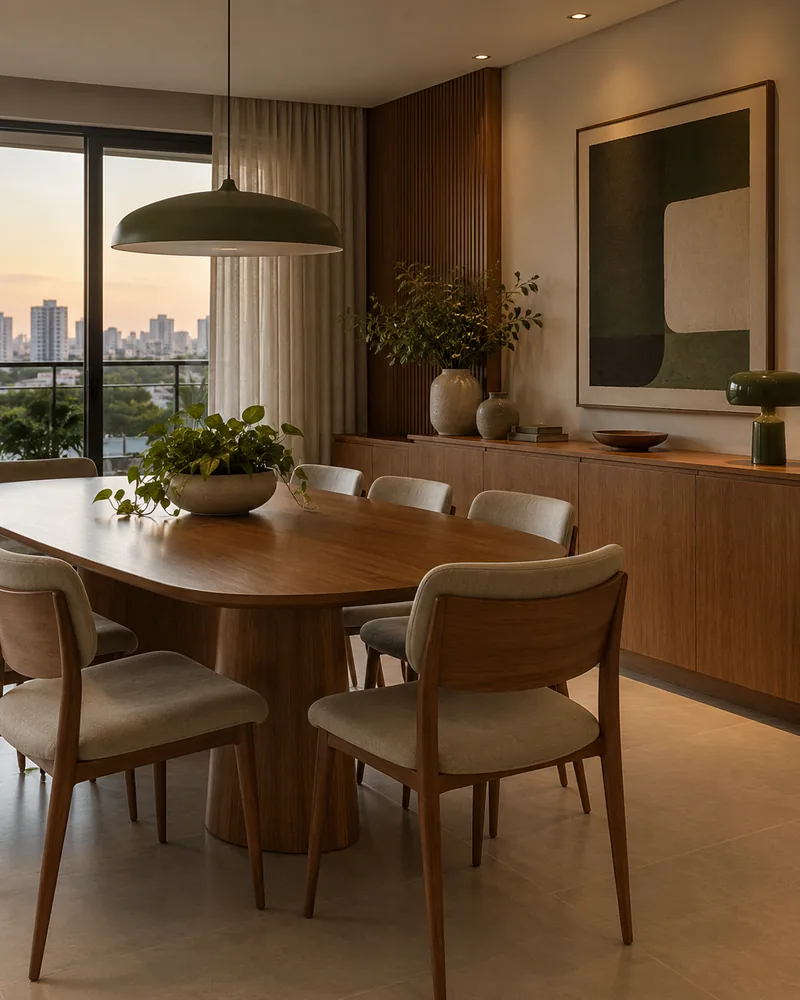 Sala de jantar com buffet.